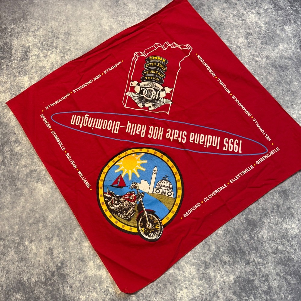 Vintage 1995 Harley Davidson Indiana State HOG Rally Bloomington Red Bandana - Picture 4 of 4